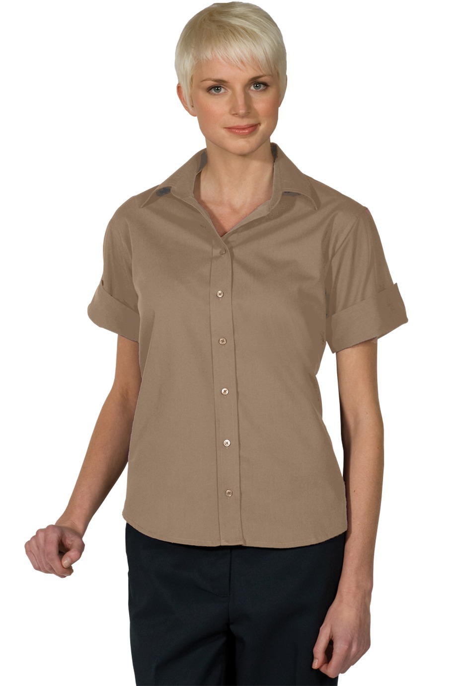 Edward's Women's Short Sleeve Open Neck Poplin Blouse